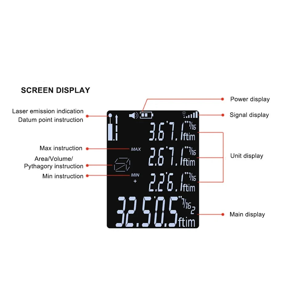 40M/60M Mini Smart Laser Distance Meter Measure Infrared Rangefinder USB Rechargeable Handheld Laser Range Finder
