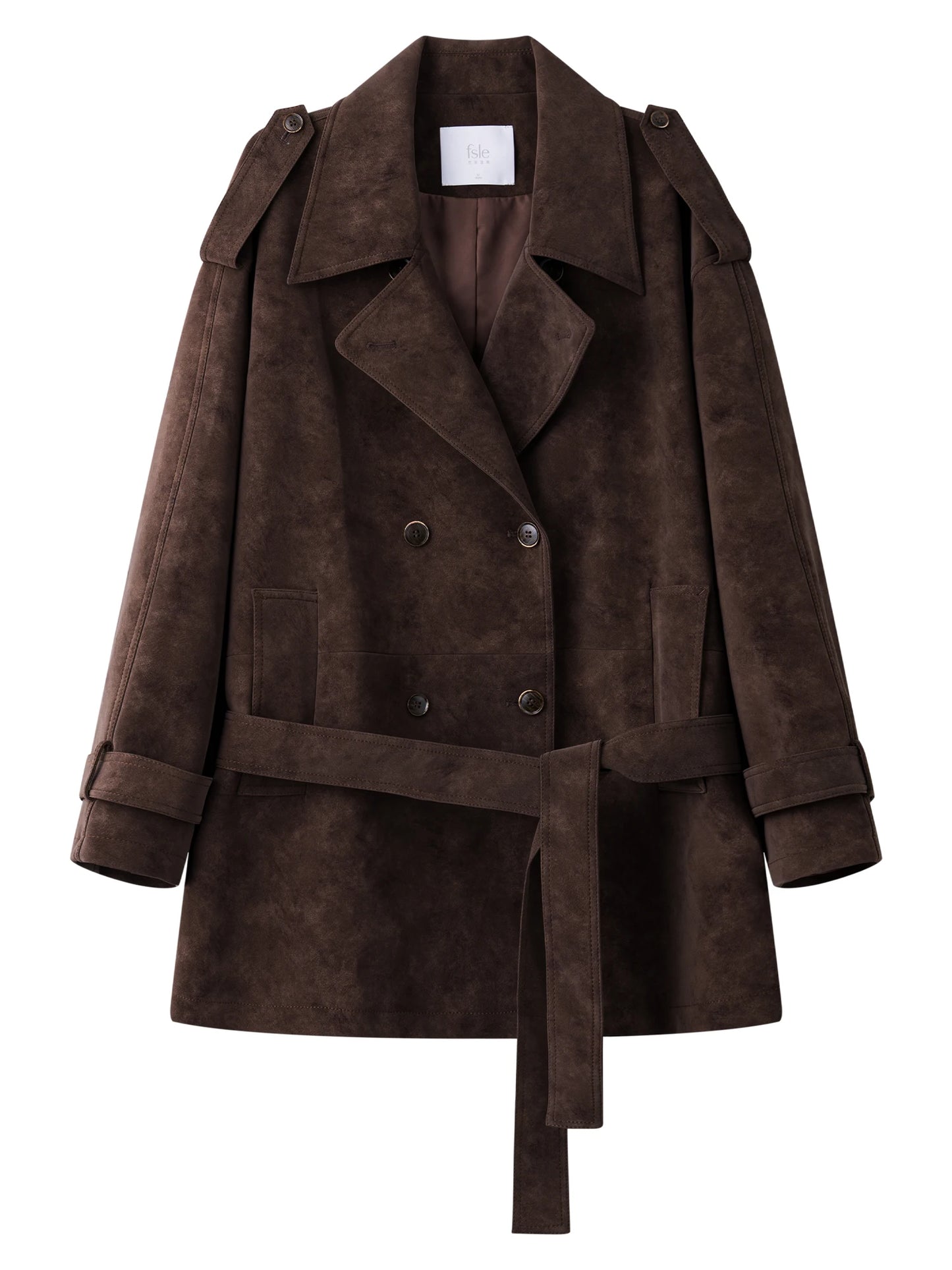 FSLE Retro Double-breasted Lapel Loose Leather Jacket for Women 2025 Winter New Casual Coffee-colored Jacket Loose Fit