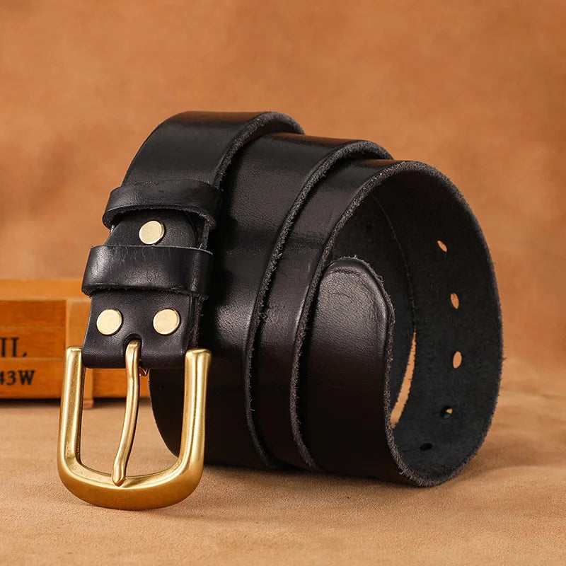 Genuine Leather Belt Men Luxury Strap Male Fashion Pure Cowhide Copper Buckle Wild Classic Retro Pin Buckle High Quality