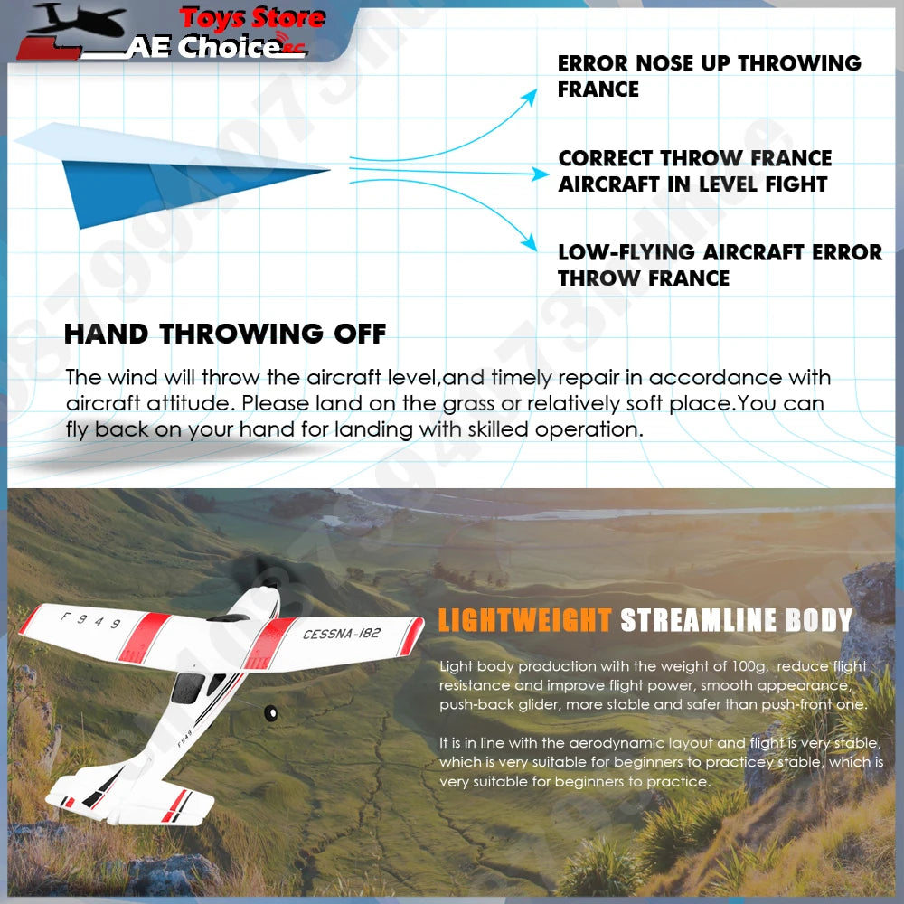 WLtoys 2.4G F949 RC Airplane Cessna 182 3D6G 3Ch Fixed Wing Plane Outdoor Drone RTF With Gyroscope RC Toy Gift for Adults
