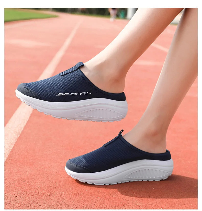 Ladies' Half Dragged Thick Soled Shoes Are Casual Lightweight and Breathable Increasing The Height for Lazy People To Step On
