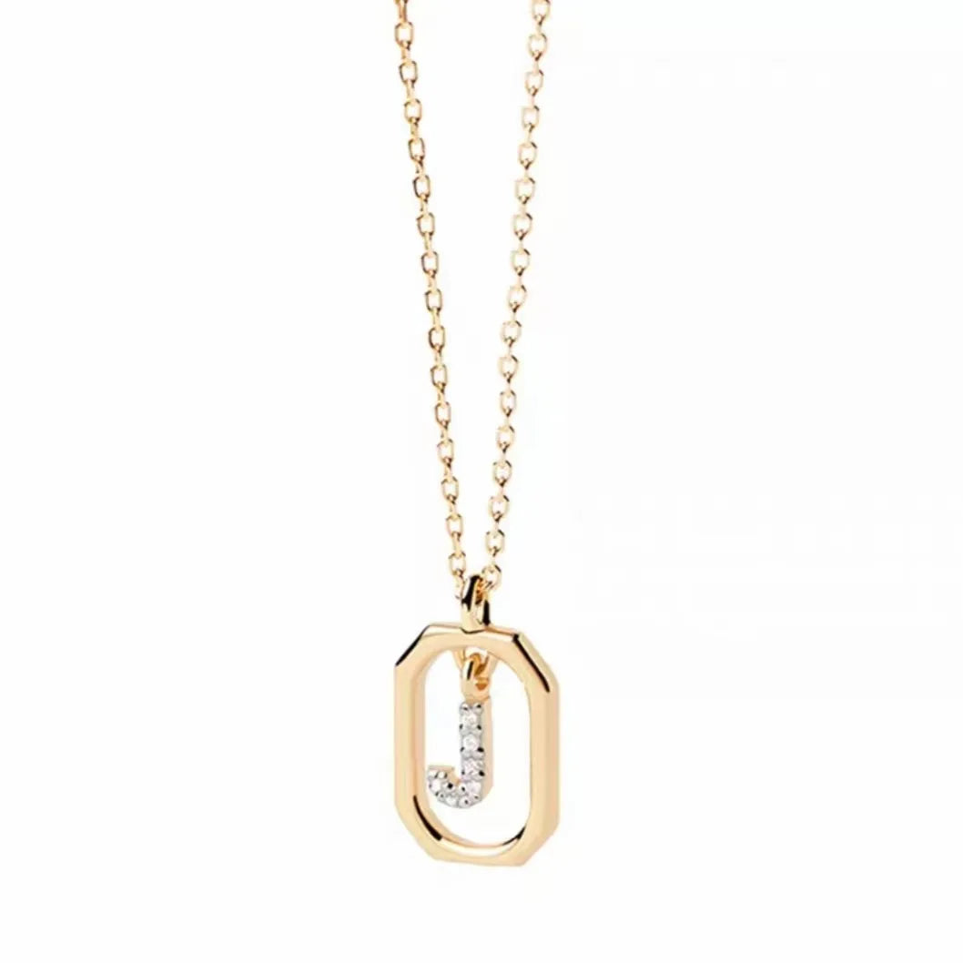 925 Sterling Silver Letter Necklace with 26 English Letter Zircon Pendant Geometric Design Personalized Necklace Luxury Jewelry