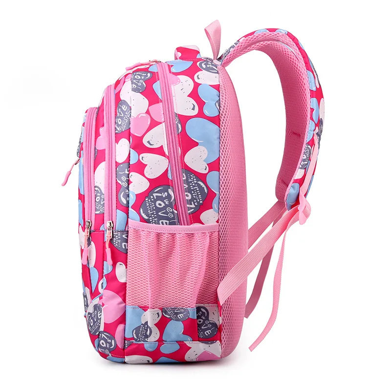 Student Boys And Girls School Bags Love Heart Printed Student Shoulder School Bags 1-6 Grade Light Weight Double  Shoulder Bags