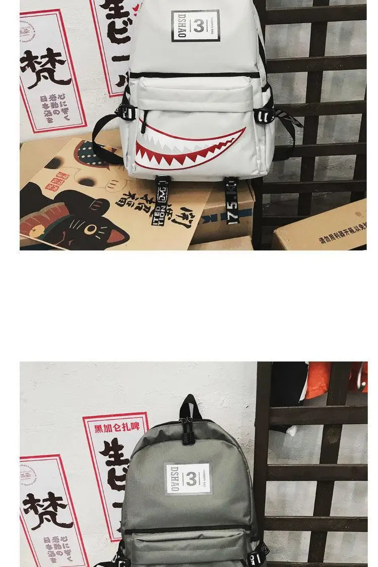 Fashion large back packs for girls boys black wateproof school Backpacks woman shark print travel bags mochilas escolar