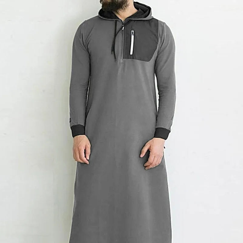 Kaftan Arab Muslim Robe Men Jubba Thobe Long Sleeve Muslim Clothing Robe For Men Long Arab Hoodies Kaftan Long Hoodie