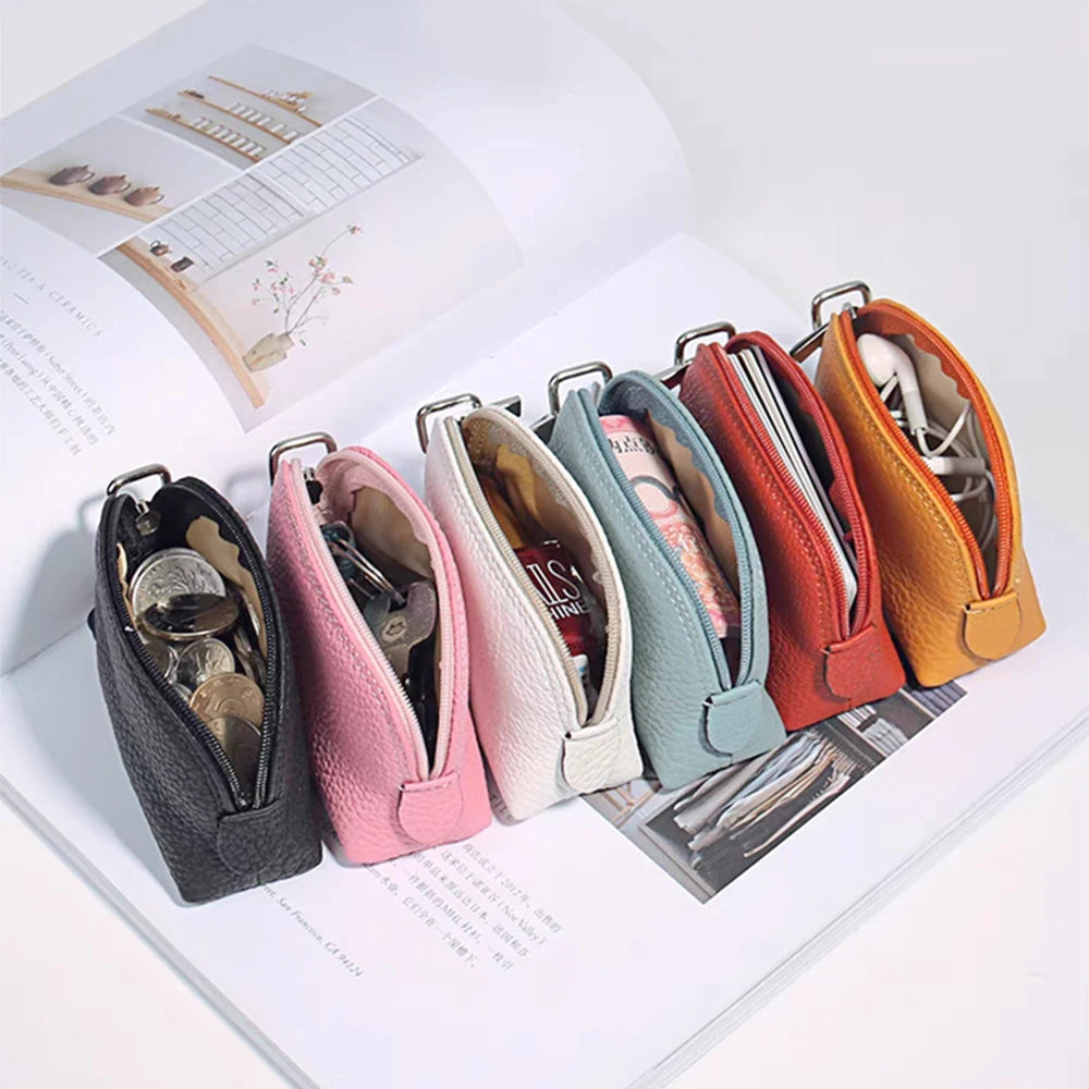 Genuine Leather Woman Coin Purse Luxury Fashion Custom Letter Pouch Mini Key Wallet Luxury Design Earphone Storage Cosmetic Bag