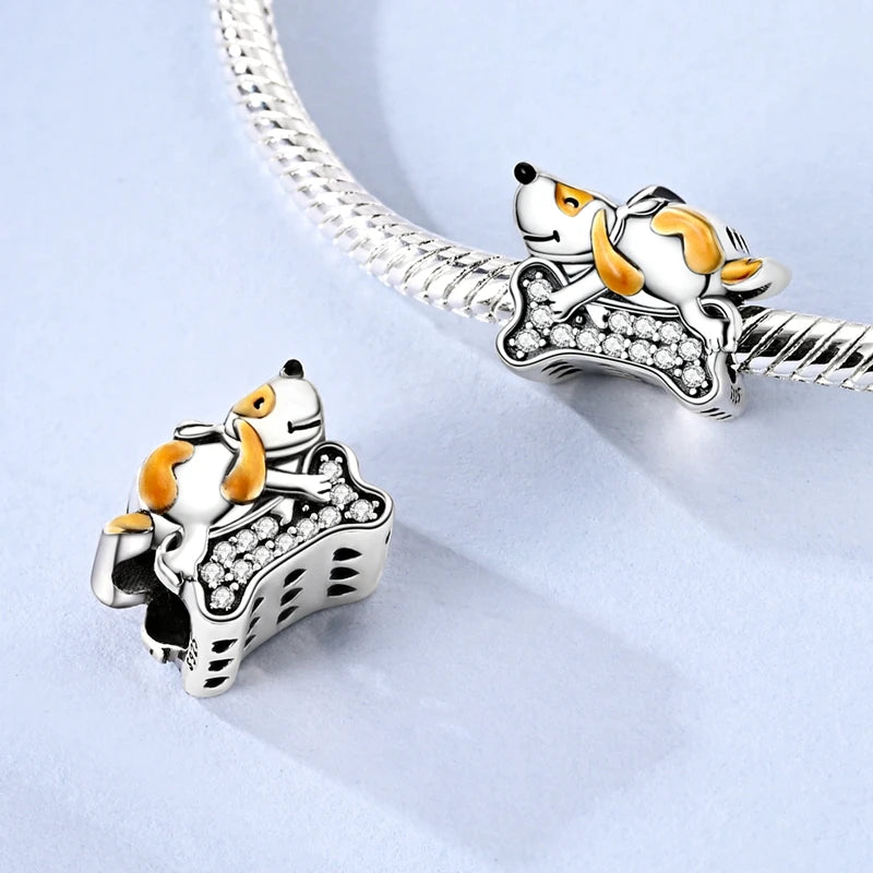 925 Sterling Silver Girl Holding Dog Charms Beads Fit Original 925 Bracelet Making Gift for Woman Jewelry Diy Fashion Pendant