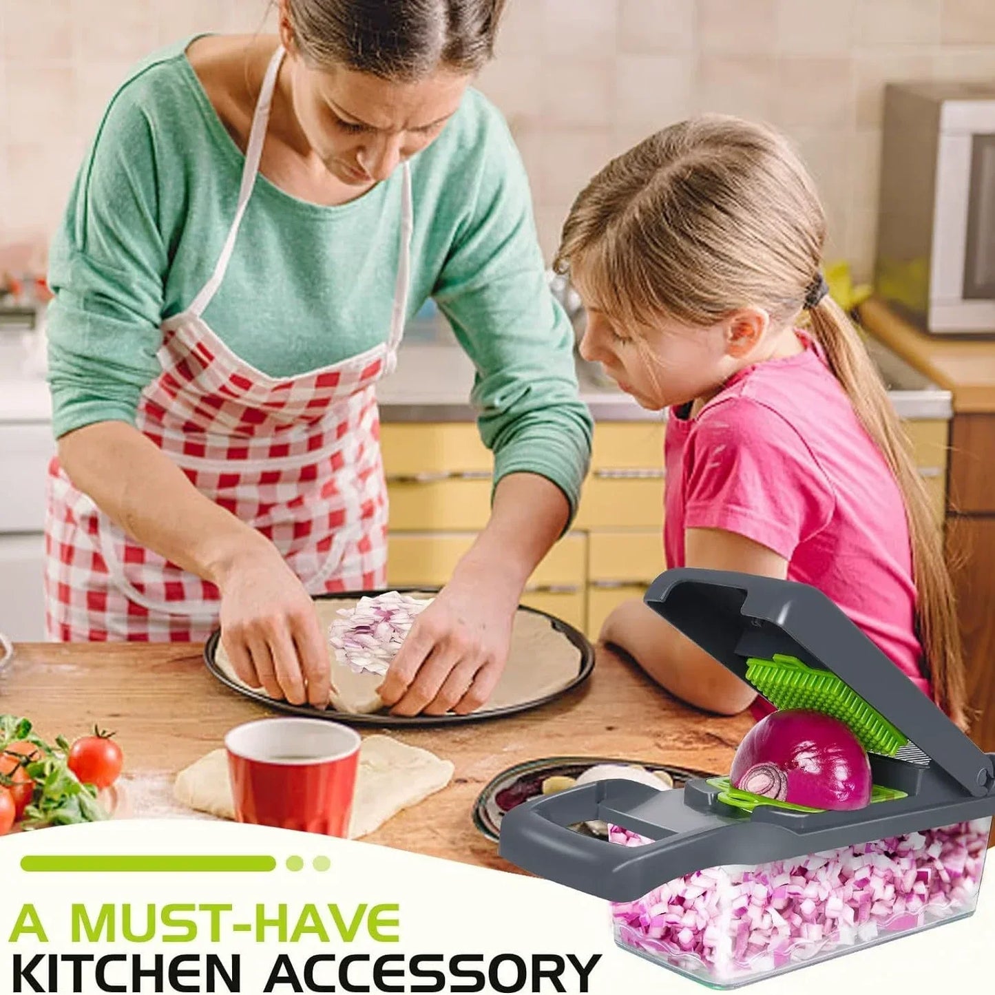 Vegetable Cutter Multifunctional Kitchen Tool, 5-in-1 Food Chopper for Tomato Carrot Cheese Onion, Handheld Slicer Dicer Grater