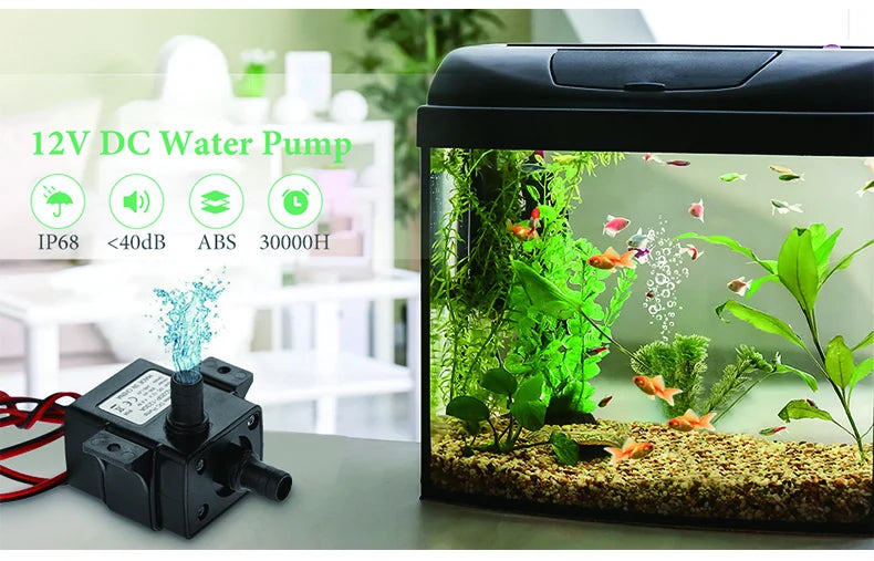 240L/H Water Pump DC 12V Brushless Motor Circulation Submersible Pump Water Suitable For Aquariums Fish Tanks Ponds Fountains