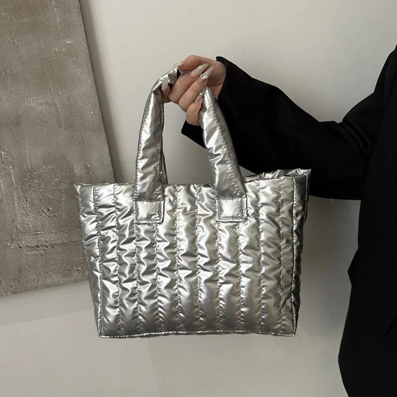 Ladies Tote Bags Large Capacity Cotton Padded Bag Solid Color Casual Fashion Nylon Elegant for Handbag