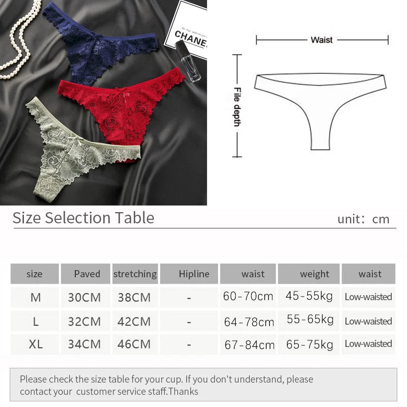 Thong Panty for Women Low Waist Lace Underwear Hollow Transparent T-pants