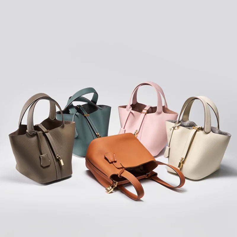 Ladies Handbag Female Bucket Bag Basket Shoulder Bag Travel BagLeather Bucket BagLarge Soft Leather Tote with Lock Daily