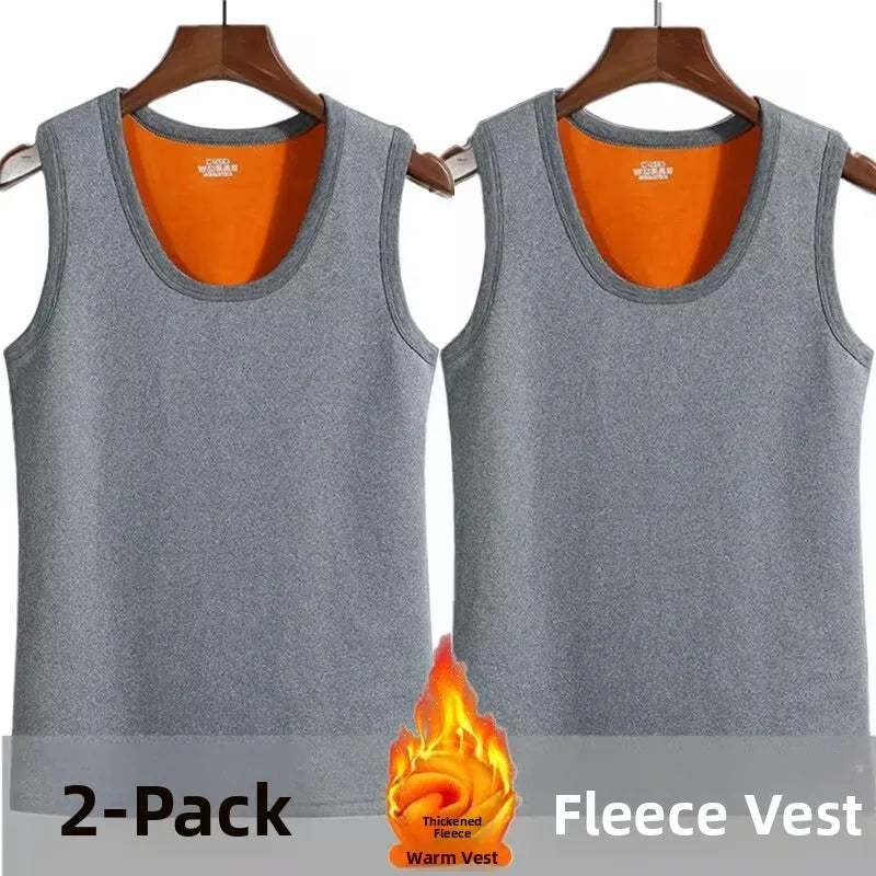 Men's Thermal Fce Lined Thiened Vest Warmth Inner Wear Slim Fit Anti-Cold Home Clothes Single Layer Knitted Fabric round...