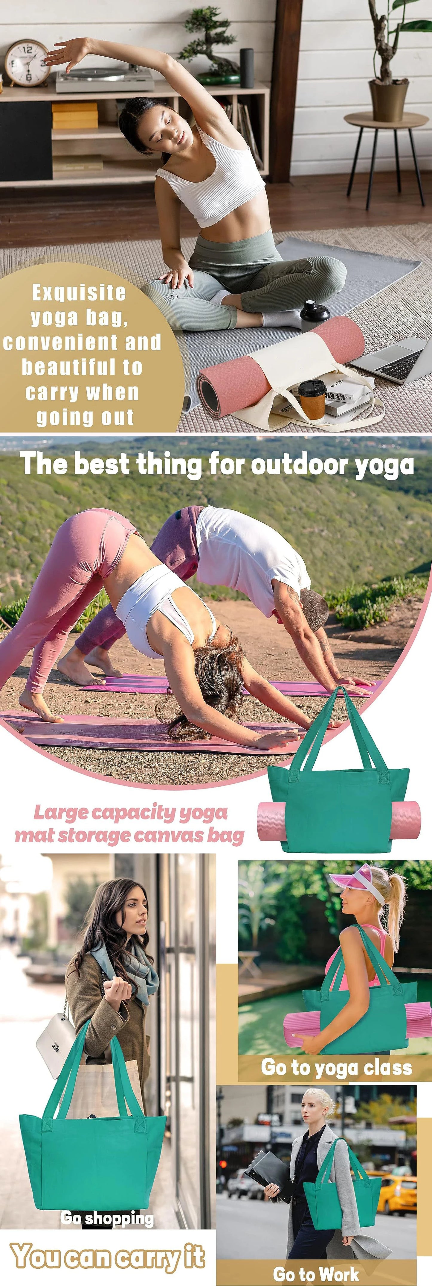 Yoga Tote Bag for Women Shoulder Bags Drawstring for Office Workout Travel Carryall Pilates Gym and Beach