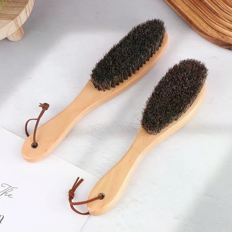 Horse Hair Brush Wooden Handle Shoe Polish Brush Soft Horsehair Laundry Cleaning Brush Anti-Static Cleaning Care Brush