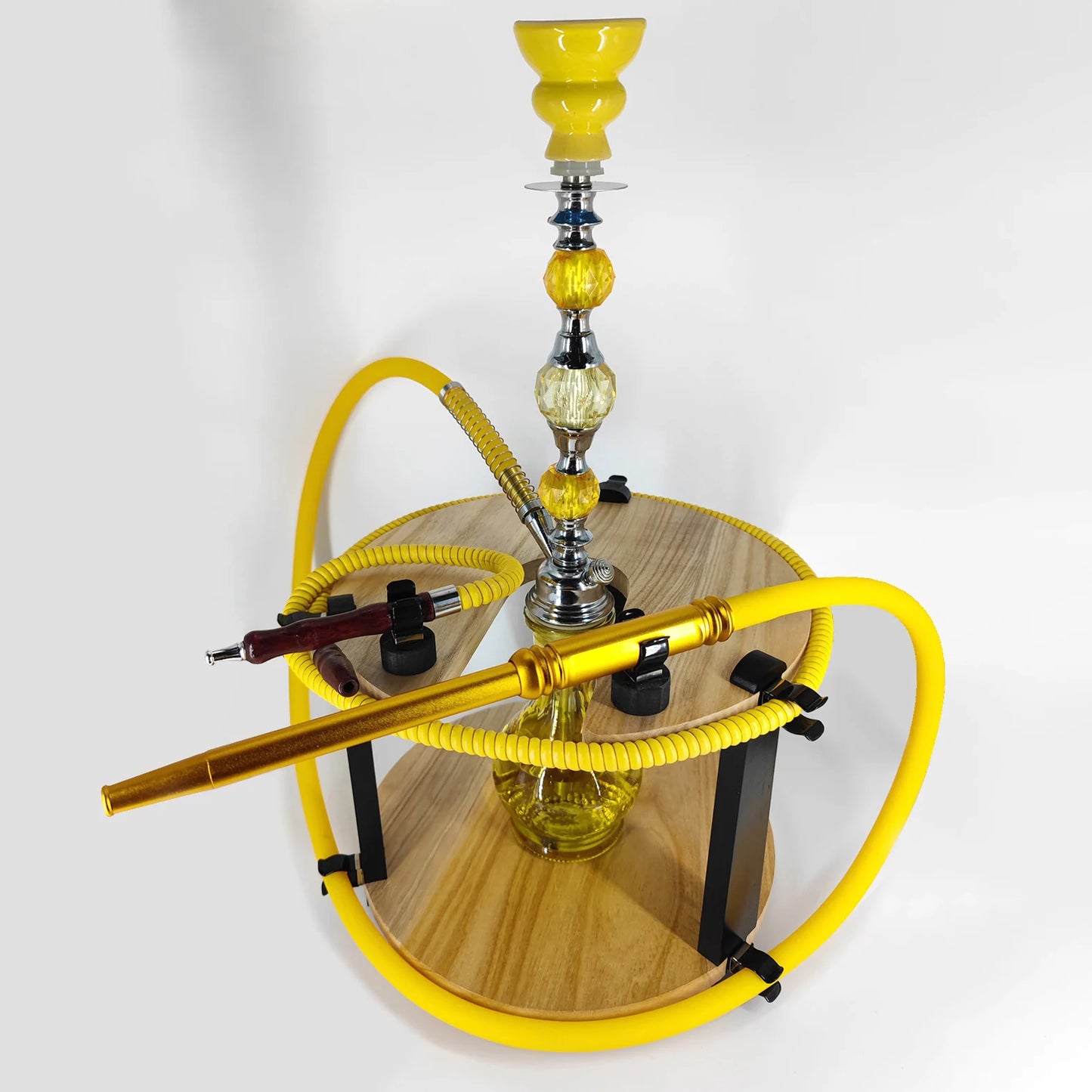 Shisha Stand Portable Wooden Hookah Table Holder Station With Wheels Rolling for Vase protection Hose Clamp Nargile Accessories
