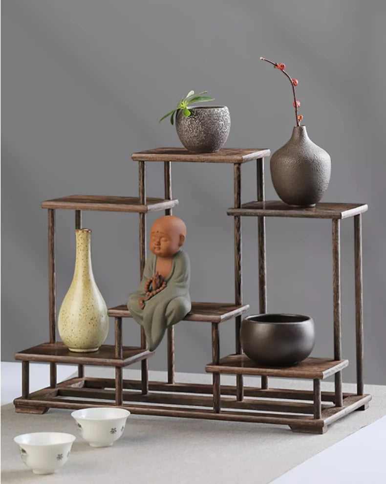 Natural Solid Wood Decorative Shelves for Wine Tea Sets Pedestal Crafts Vase Flower Pot Bonsai Buddha Display Stand Storage Rack