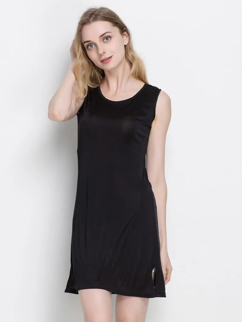 Knitted Natural Silk women sleep dress, Solid Basic slip dress, Anti emptied FULL slips, sleeveless new underwear