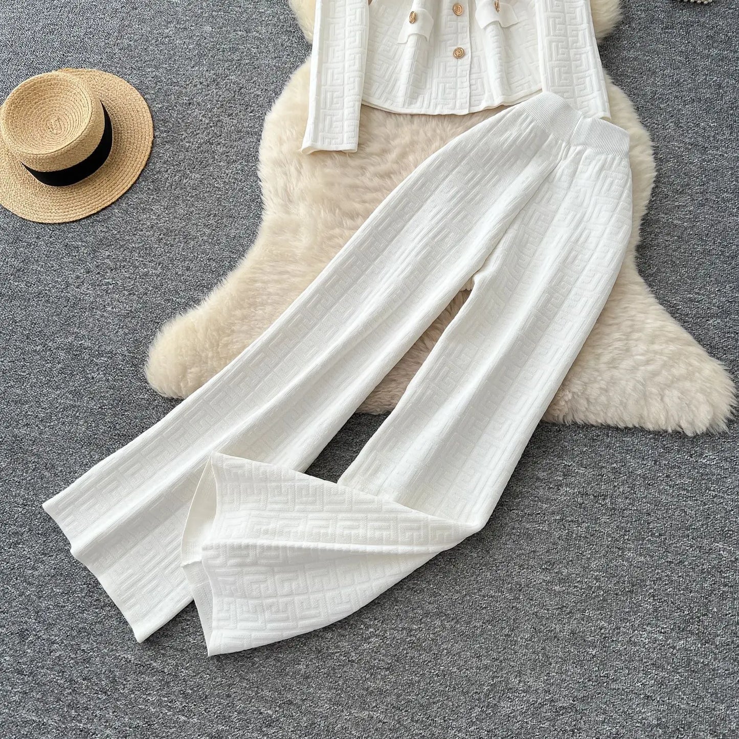 Pant Set Women Two Piece Sets Turn Down Collar Full Sleeve Tops Wide Leg Long Pants High Elastic Waist Y2k Streetwear Elegant
