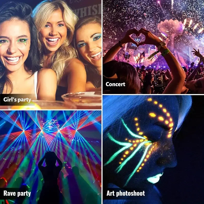 6pcs Glow UV Reactive Glow in the Dark Face and Body Paint Set, Neon Liquid Eyeliner, Mixing Color for Masquerade,Music Festival