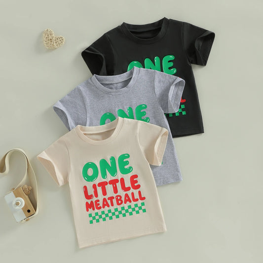 Baby Boys Birthday Shirts Fashion Short Sleeve Round Neck Checkered Letter Print Tops Toddler T-Shirts