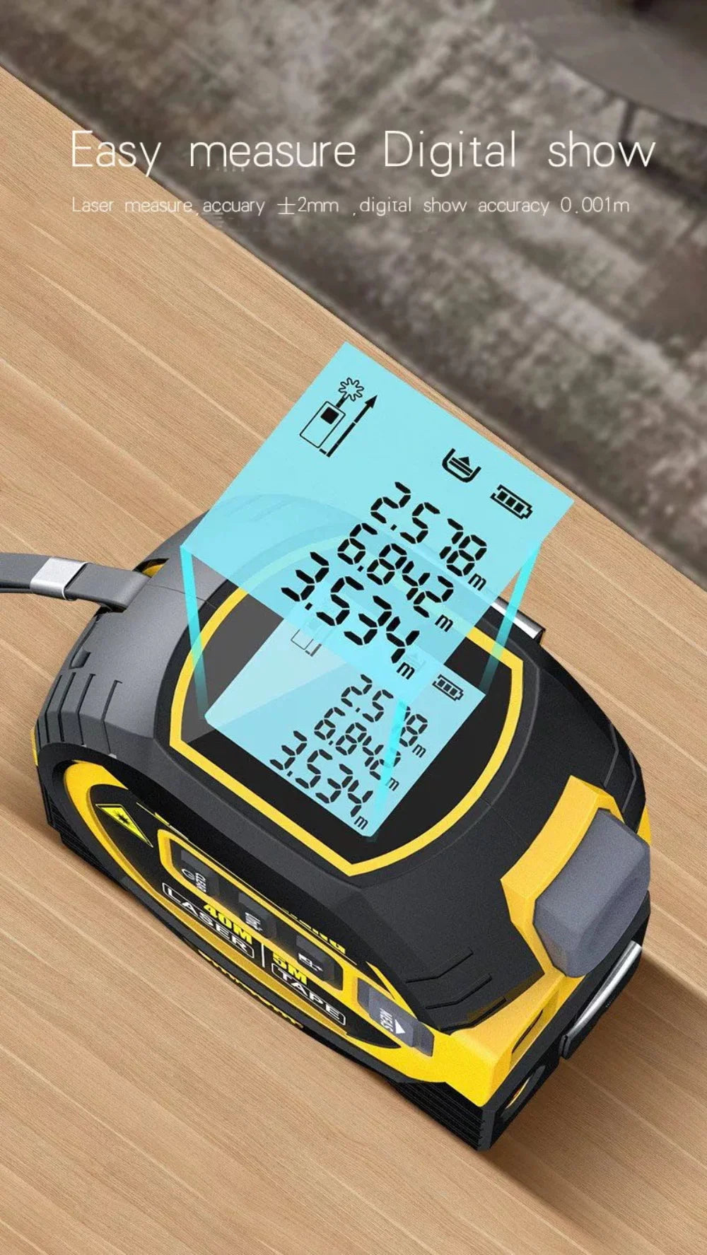 3 In 1 Laser Tape Measure Rangefinder 5m Tape Ruler Infrared High-precision Intelligent Electronic Ruler Building Distance Meter