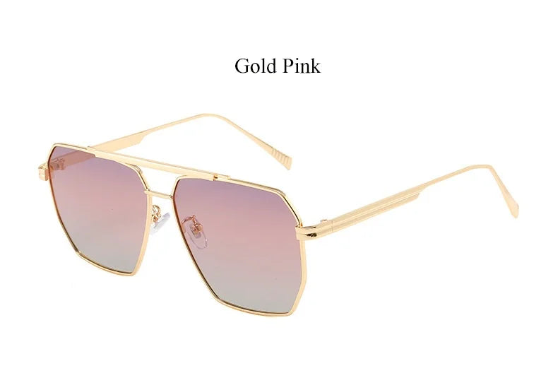 High Quality Square Polarized Sunglasses For Women Retro Oversized Double Bridge Sun Glasses Men Luxury Big Metal Goggle Shades