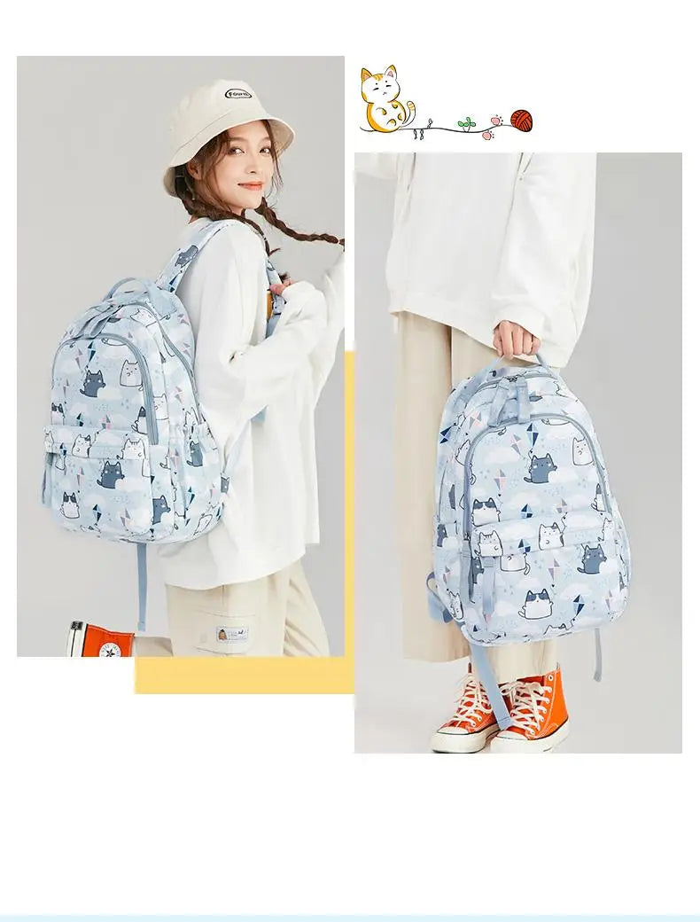 School Bags for Girls Cute Printing Cat School Backpack and Handbag Kawaii Children Backpack Back To School 2024 Mochila Escolar