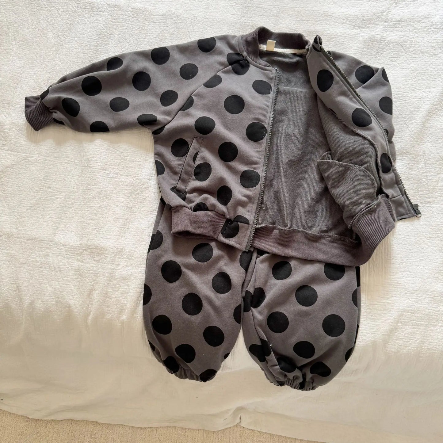 2025 Autumn New Children Long Sleeve Clothes Set Boys Girls Zipper Coat + Sweat Pants 2pcs Suit Kids Casual Polka Dot Outfits