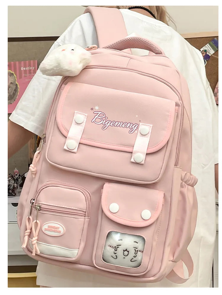 2025 cute student Backpack schoolbag For High School And Primary School Student Campus Versatile Backpack with doll