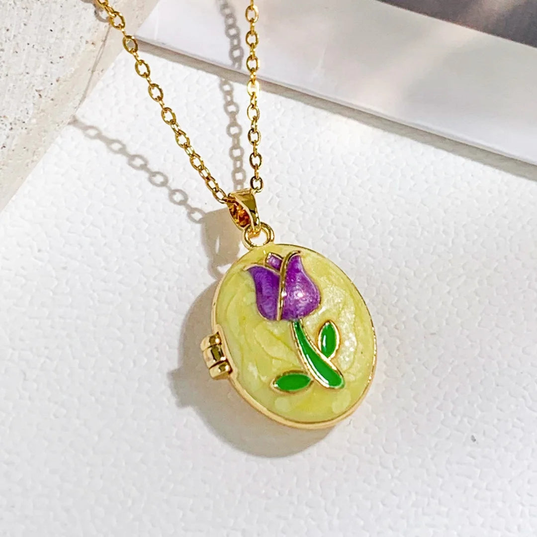 Necklace Pendant, Retro Enamel, Fashionable and Simple, Titanium Steel, Niche Design, Creative Color, Oil Dripping Photo Box
