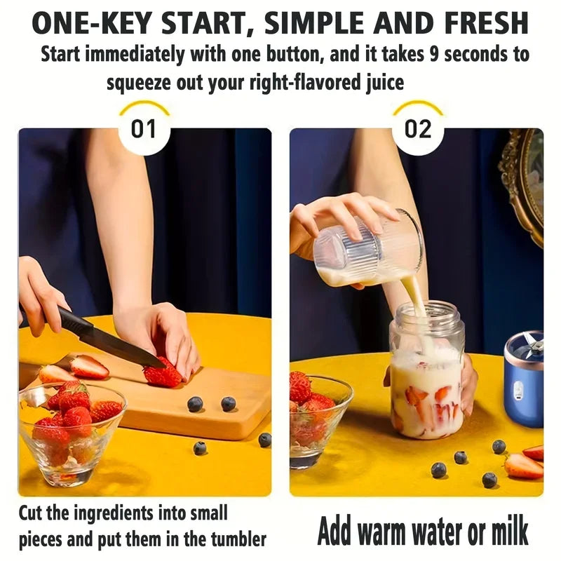 USB Rechargeable Portable Blender Dual Cup  Maker Electric Juicer Mixer 6 Blades Travel Kitchen Home Breakfast Fresh Fruit Juice