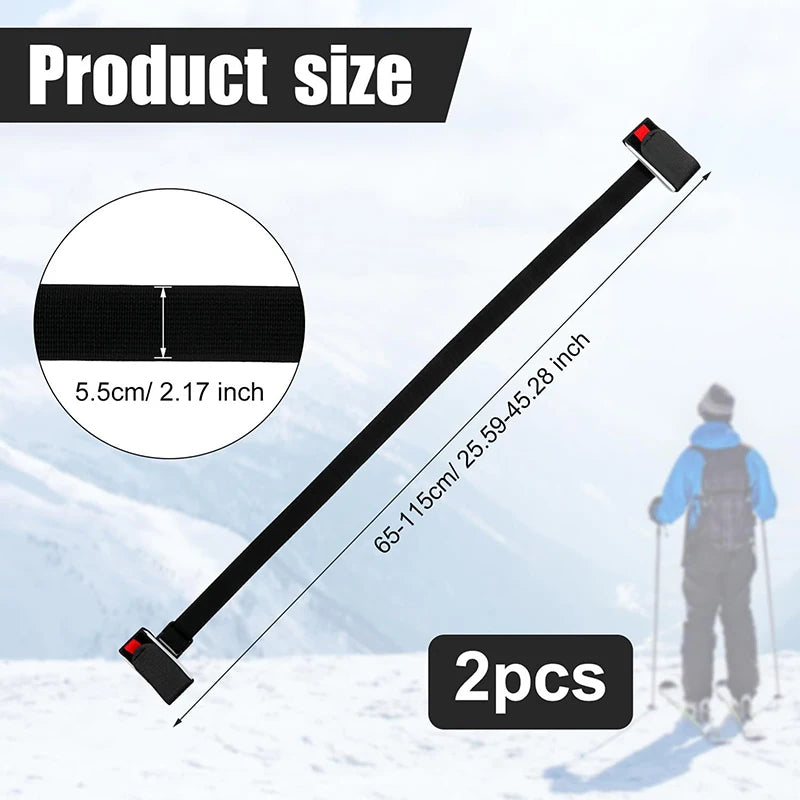 Ski Pole Shoulder Carrier with Hand Lash, Adjustable Buck Hook Straps, Durable Nylon Loop, Comfortable Black Ski Handle Strap
