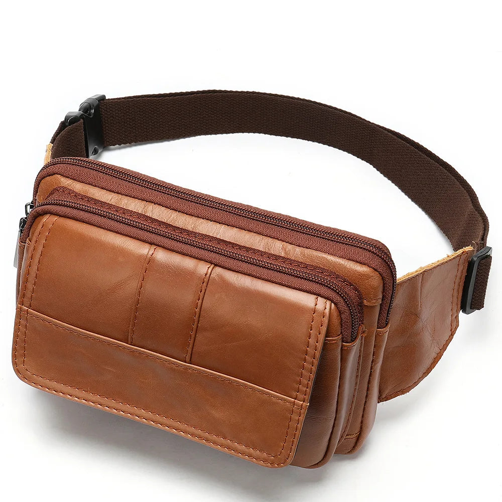 Genuine leather men's waist bag, outdoor single-shoulder crossbody bag, chest bag, men's retro genuine leather men's small bag