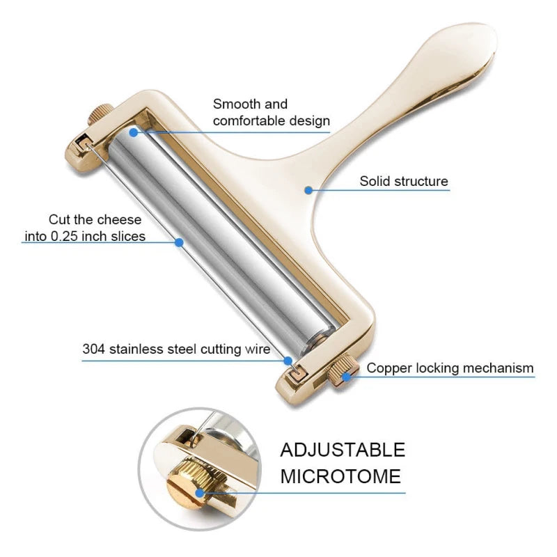 Cheese Slicer & Cheese Cutter - Adjustable Stainless Steel Wire Cheese Cutter With 2 Extra Wires - Cheese Shaver