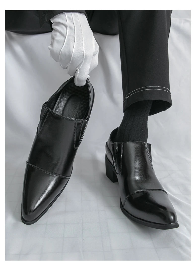 Black/Brown High-heeled Men's Shoes High-quality Dress Shoes Leather Non-slip Business Party Wedding Height Increase Men Loafers