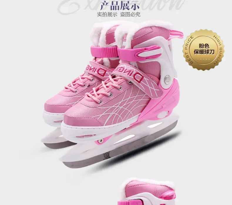 Adjustable Size Speed Skating Shoes Thermal Stretchable Ice Skates Ski Shoes Thicken with Ice Blade for Kids Adult Men And Women