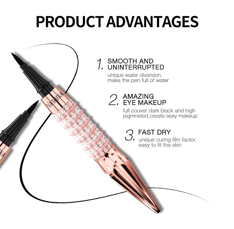 Yanqina Precision Liquid Eyeliner - Long-Lasting, Waterproof, Transfer-Proof, Quick-Drying Black Eyeliner with a Shiny Design