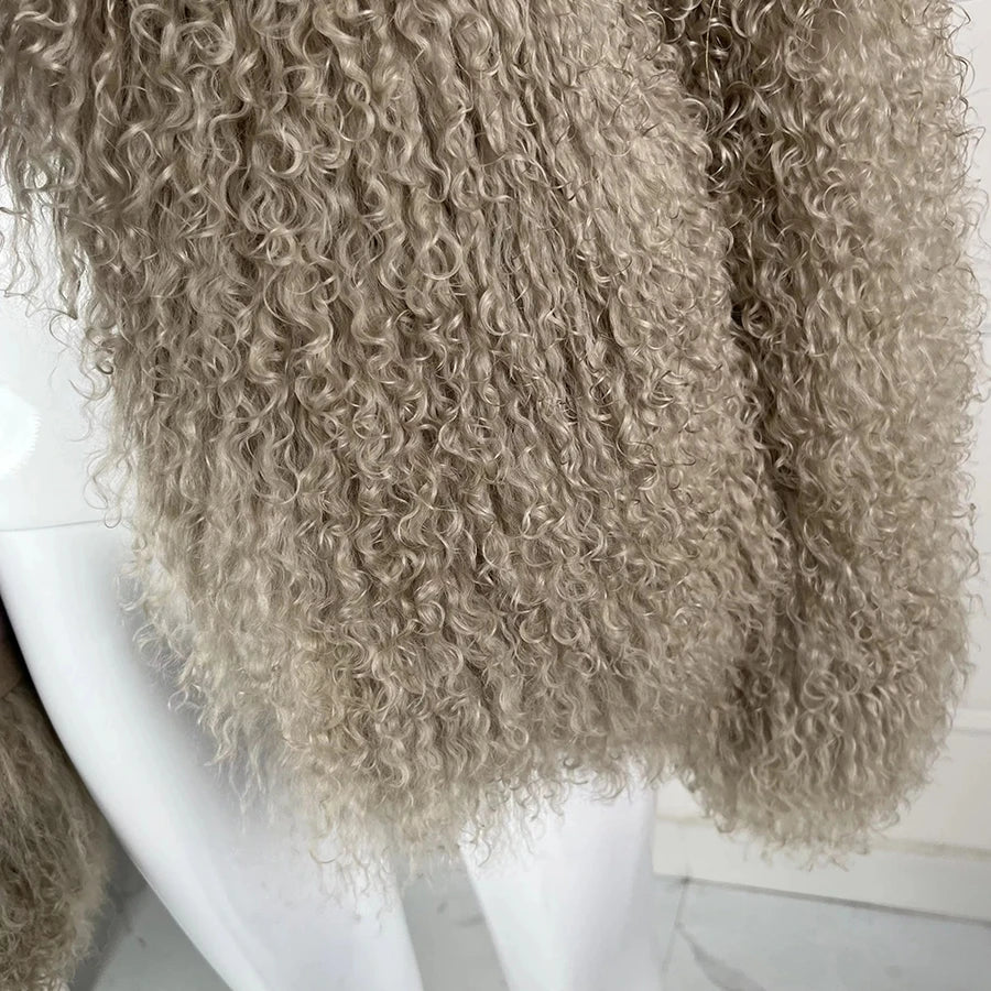 Real Sheepskin Coats Mongolian Lamb Fur Coat Women Natural Sheep Fur Jacket With Lapel Short Fur Outerwear