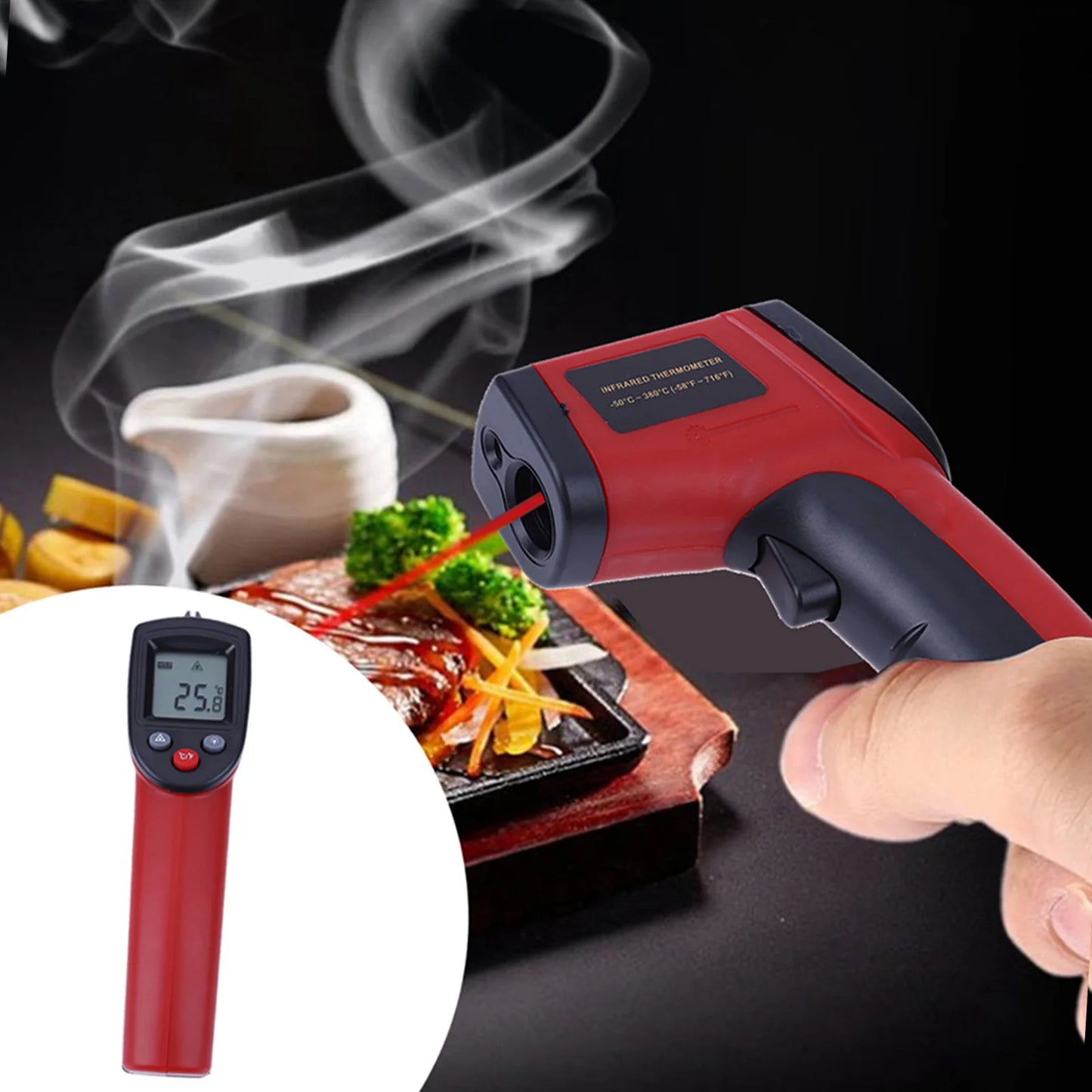 Digital Infrared Thermometer Laser Industrial Temperature Gun Non-Contact with Backlight -50-380°C（NOT for Humans）Battery not in