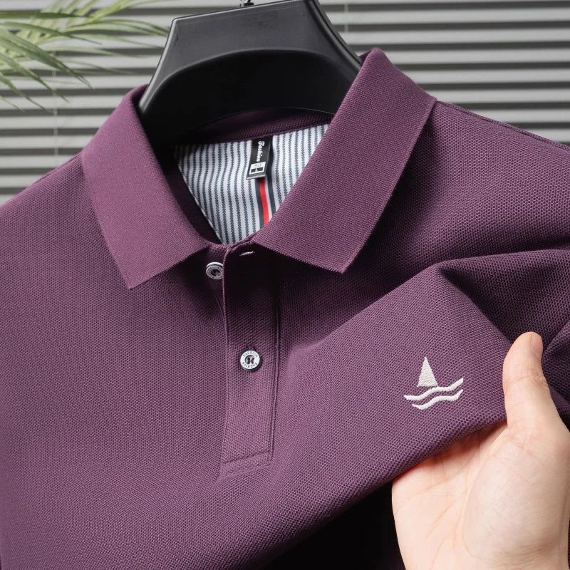 100% pure cotton men short sleeve polo shirt fashion exquisite sailboat embroidery summer comfort business casual lapel T-shirt