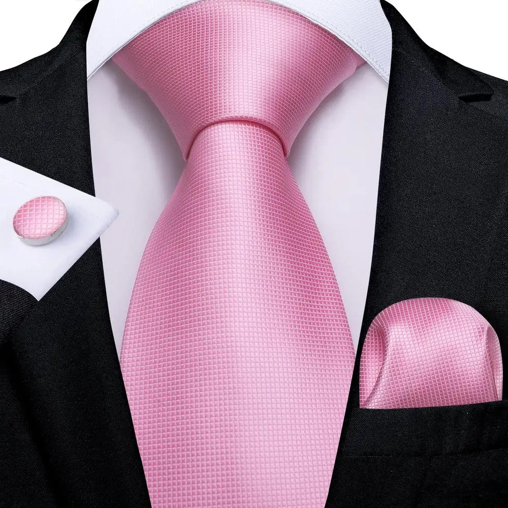 Hi-Tie Silk Men Tie Peach Pink Floral Wedding Necktie for Men Luxury Necktie Handkerchief Cufflink Fashion Design Business