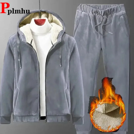 Winter Lambwool Tracksuit Piece Sets Warm Thicken Fleece Joggers Pants Outfits Casual Womens Plush Hooded Sweatshirts Conjuntos