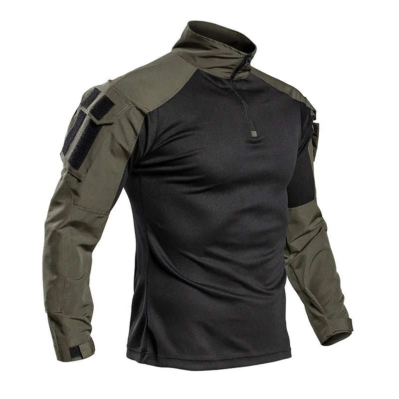 Men's Tactical Combat Shirt Quick Dry Military Long Sleeve Shirt with Arm Pockets for Outdoor Hiking Airsoft Hunting EU Size