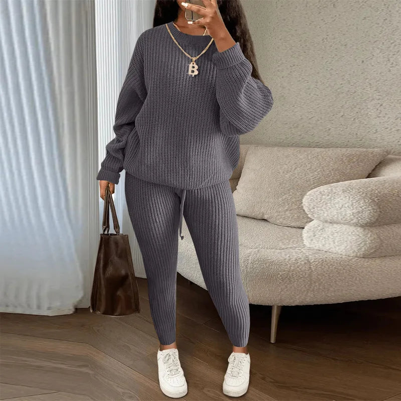 2024 Autumn and Winter Fashion Casual Knitted Suit Trousers Suit Foreign Trade Women's Wool Suit Ensemble Femme 2 Pièces