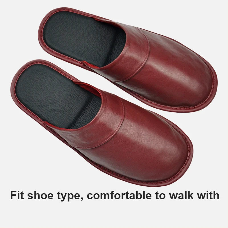 Soft Sheepskin cow Leather Slippers Homes in indoor slipper Spring Autumn men women elderly non-slip casual single shoes summer