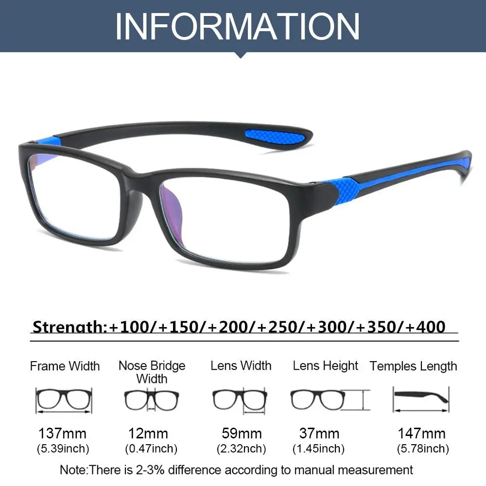 Reading Glasses Men Women Sports Anti-blue Light Reading Eyewear Black Red TR90 Frame Presbyopia Eyeglasses +100 to+400 glasses