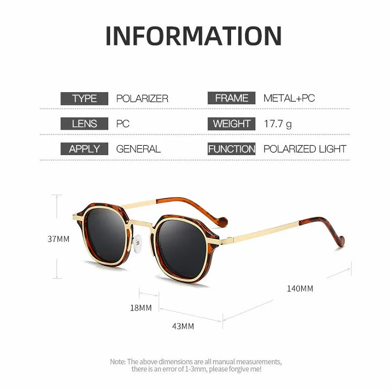 2025 New Small Square Polarized Sun Glasses For Men Women Retro Steampunk Sunglass Metal Frame Eyewear Oculos De Sol UV400 TAC