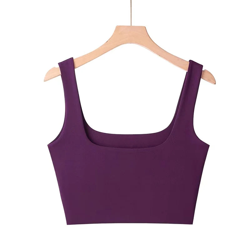 2025 Summer Women Sexy Sleeveless Tops Fashion Short Square Collar Tank Tops 6 Colors