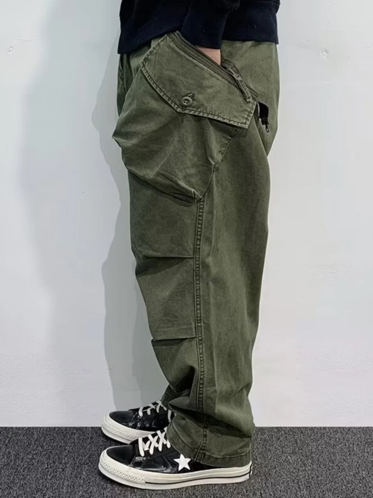 American Washed Men's Casual Pants Retro Design Trendy Brand Long Trousers Autumn Winter Multi-Pocket Workwear Loose Fit